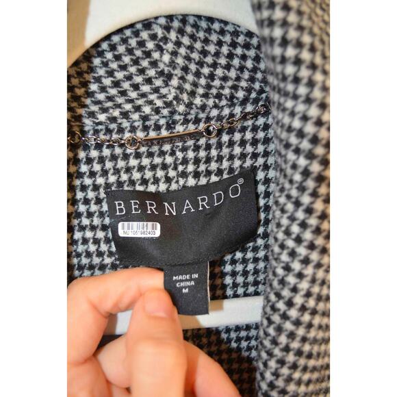 Bernardo Houndstooth Double Face Longline Coat Wool Blend Belted Wrap - Picture 8 of 8